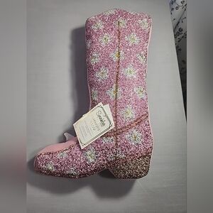 Floral Pink Boot-Shaped Accent Pillow